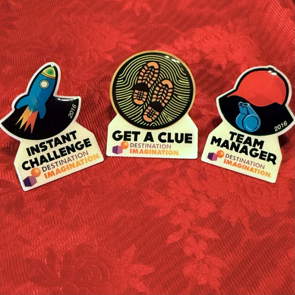 Retro Lot of Destination Imagination 2016 Silver Tone Enamel Lapel Hat Pins